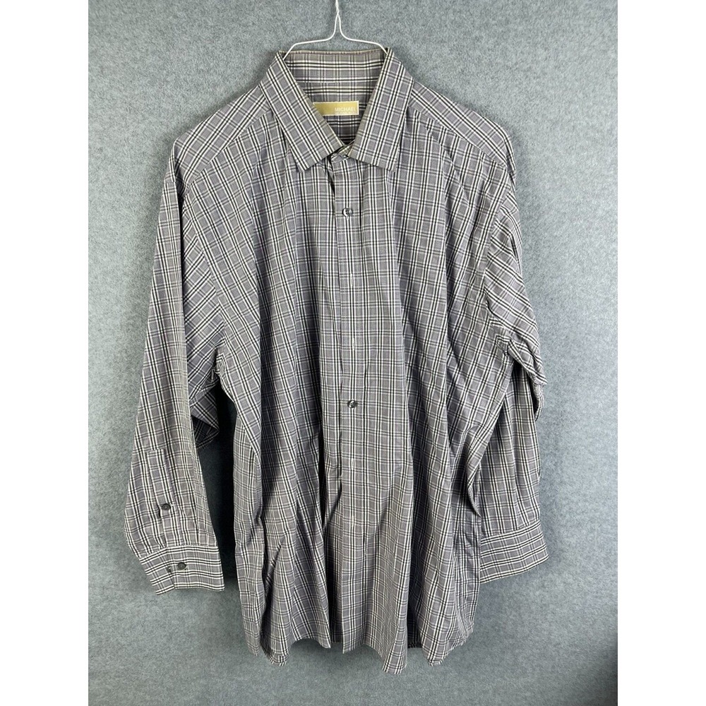 Michael Kors Shirt Men's Size 17.5 32/33 Gray Plaid Pattern Casual Dress